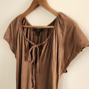 Express Brown cinched waist, short sleeved, flutter sleeve top